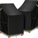 Stackable Patio Chair Covers Waterproof 2 Pack, 420D Outdoor Chair Covers for High Back Stacking Chairs, Fits 4-6 Chairs, 25.6" L x 29.5" W x 47" H, Black