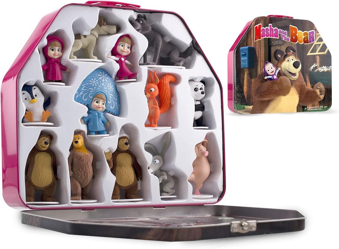 LUPPA Masha and The Bear Toys Playset: 13 Figures with Tin Box of The Bears House I Masha and The Bear I Figures and Dolls of TV Programs I Toys for Girls (12)