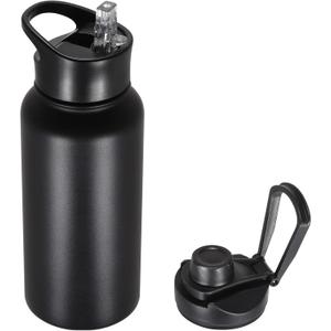 32 oz Insulated Water Bottle with Straw Lid & Wide Mouth Lids, Stainless Steel Sports Water Bottles, Double Walled Vacuum, Leak Proof, Black