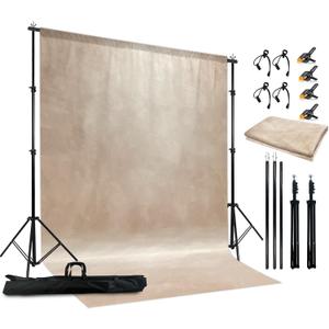 2-in-1 Abstract Photography Backdrop Stand Kit - 6.5x6.5 ft Portable Dual Rod Stand with 6x8 ft Polyester Fabric Backdrop for Portraits and Photo Props - Roller Pocket Design6x8ft,Beige