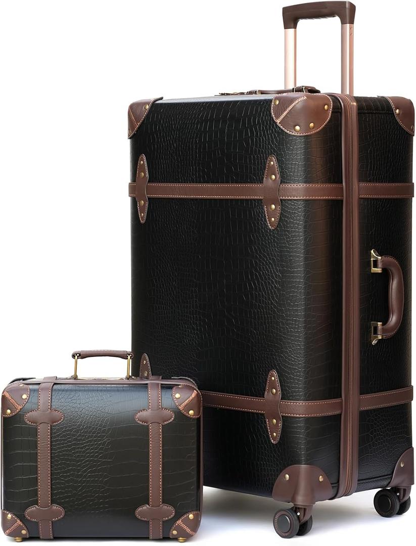 NZBZ Vintage Luggage Sets of 2, Vintage Suitcase Set for Women and Men, Cute Retro Luggage Sets Vintage Handmade Zipper Retro Trunk Luggage (Black Crocodile-embossed, 14inch & 20inch) NZBZ Vintage Luggage Sets of 2, Vintage Suitcase Set for Women and Men, Cute Retro Luggage Sets Vintage Handmade Zipper Retro Trunk Luggage (Black Crocodile-embossed, 14inch & 20inch)
