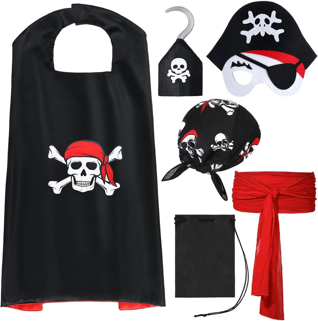 Bencailor 6 Pcs Pirate Costume Kids Toddler Boy Pirate Costume Accessories for Halloween Dress up Themed Party Girls Cosplay