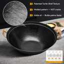 WANGYUANJI 14.2" Cast Iron Wok with Lid, Hand Hammered Chinese Wok Pan, Flat Bottom Stir Fry Pan for Induction, Gas & Electric Stoves, Uncoated Non-Toxic, Dual Handles