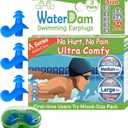 WaterDam A-Series Swimming Ear Plugs Ultra Comfy Great Waterproof Earplugs - Size 3A (Blue) Great for Narrow Ears Like Size 2.8 - Medium Ear Men & Large Ear Teens & Women
