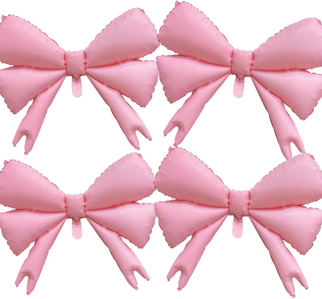 4pcs Pastel pink bow balloons,conquett bow shape foil balloons for girl birthday decoration,babyshower party,engagement party decor