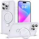 Compatible with iPhone 15 Pro Case with Invisible Magnetic O-Ring Stand Military-Grade Phone Case for iPhone 15 Pro 6.1" [Compatible with Mag-Safe][Great Grip Feeling],Translucent