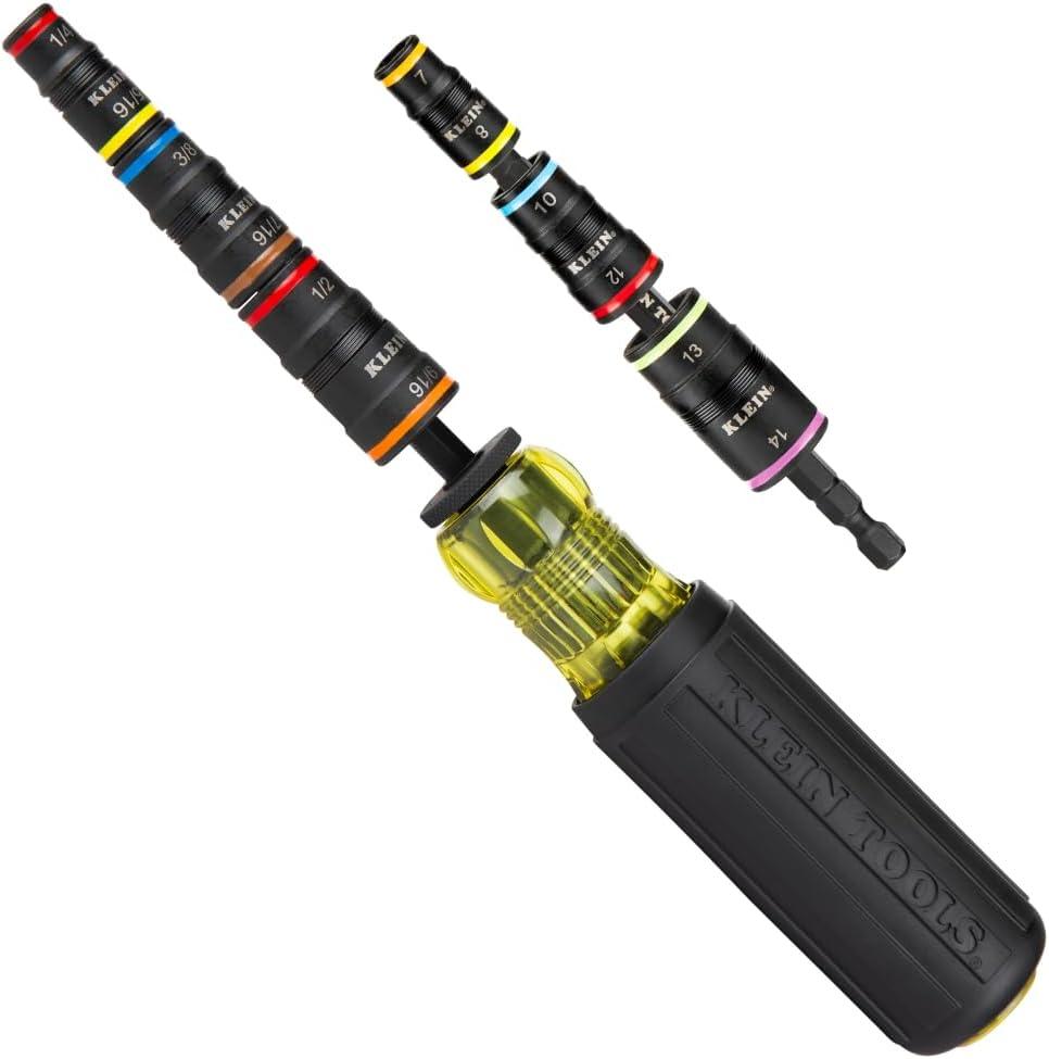 Klein Tools 80192 Impact Metric Socket Set and SAE Socket Set, 7-in-1 and 6-in-1 Kit with Handle, 12 Color-Coded Hex Drivers, Quick-Connect Impact Driver Compatible