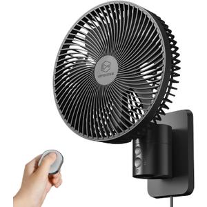 LEMOISTAR 8 Inch Small Wall Mounted RV Fan with Remote Control, 90 Oscillating, 4 Speeds, 4 Timer, Adjustable Tilt, 70 Inch Cord, Quiet, for Corner Bedroom Home Office Garage