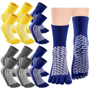 Cutecrop 6 Pairs Non Slip Five Toe Socks Hospital Socks with Grips Double Sided Non Slip Gripper Safety Fall Prevention for Adults Elderly Bariatric Home Hospital(Multicolor)