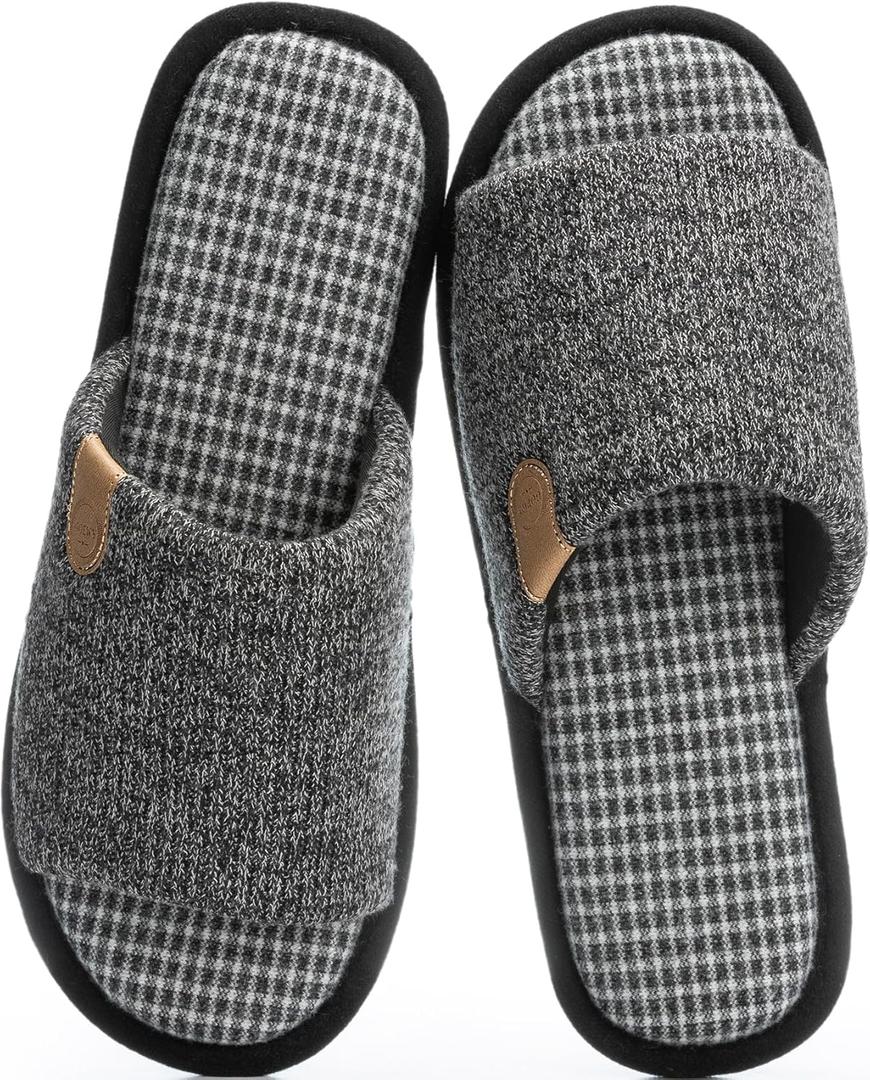 GOEWY Mens Slippers with Memory Foam Gifts House Slippers for Men Indoor Outdoor Slip On Non-Slip Sole Open Toe Cozy Bedroom Slippers Size 13-14 Black