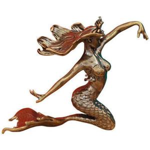 Vintage Brass Mermaid Figurine Mini Ocean Statue Coastal Decor(3.6×1.3×2.5in)