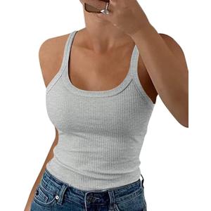 AIMITAG Spaghetti Strap Scoop Neck Ribbed Tank Tops Womens Slim Fitted Cotton Camisole Basic Sleeveless Layering Shirts (XL)