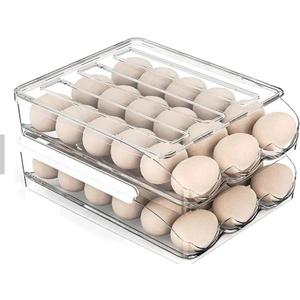 Large Capacity Egg Holder for Refrigerator, Egg Fresh Storage Box for Fridge, Clear Plastic Organizer Bin (2 Layer) (Set of 2)