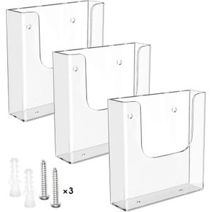 MaxGear Brochure Holder 6x9 Inch Acrylic Wall Mount Pamphlet & Flyer Holder, Clear Plastic Organizer for Handouts and Marketing Literature, 3 Pack