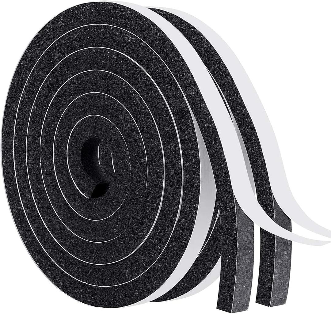 MAGZO Weather Stripping Door Seal, 1/2 Inch Wide X 1/2 Inch Thick Adhesive Foam Tape Soundproof Weatherstripping for Windows, 2 Rolls Total 13FT Black