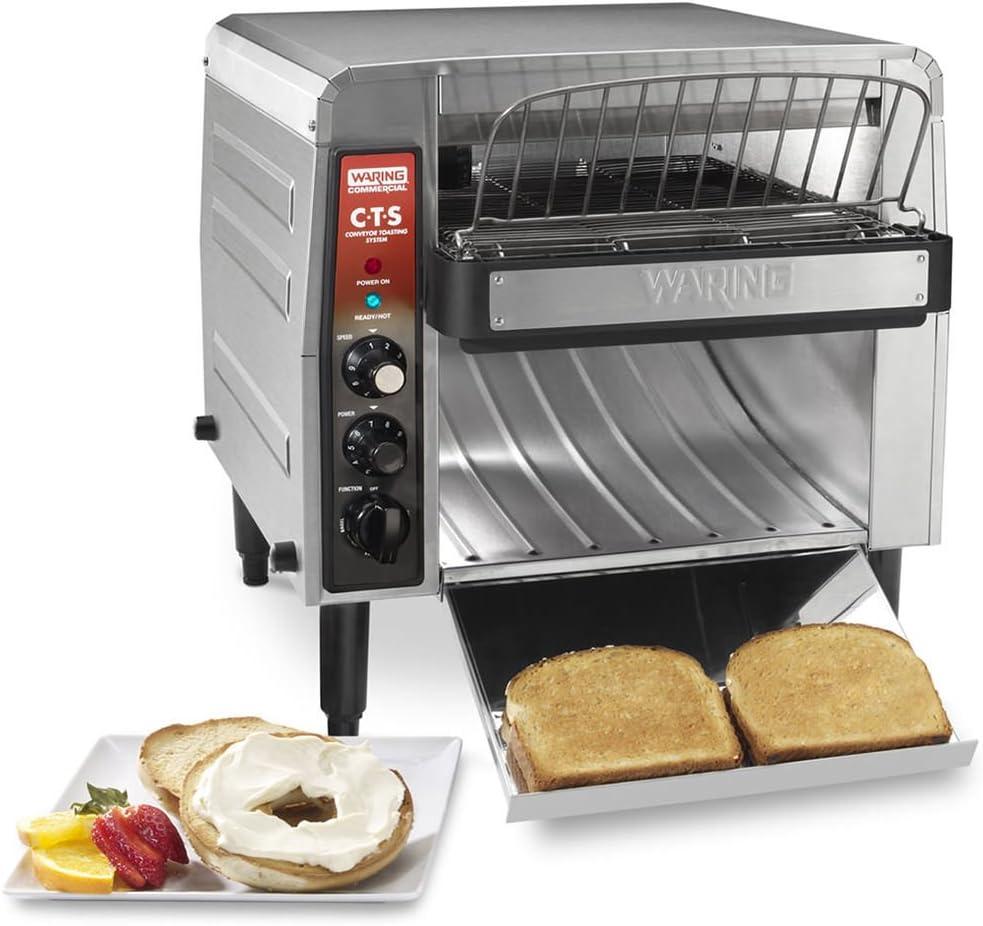 Waring Commercial CTS1000B Conveyer Toaster, 1000+ slices per hour, 208V, 2700W, 6-20 Phase Plug,Silver