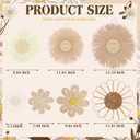 Chunful 7 Pcs Boho Wall Basket Decor Rattan Flower Wall Decor Nursery Daisy Flower Woven Macrame Hanging Flowers for Baby Kids Girls Farmhouse Bedrooms Living Rooms Kitchen Home(Light Beige Yellow)