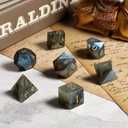 Labradorite Gemstone Dice Set DND, DNDND Full Set Real Stone Dice Set with Gorgeous Gift Case for Dungeons and Dragons and Tabletop Game (Labradorite)