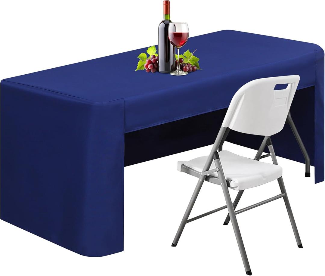 24 x 48 inch Rectangle Fitted Open Back Tablecloth for 4 FT Folding Table Washable Polyester Table Cover for Trade Show Wedding Party Picnic Outdoor Events Navy Blue