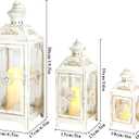 JHY DESIGN Set of 3 Decorative Candle Lantern 19.5" High Metal Vintage Hanging Lantern for Front Porch Home Patio Wedding Party, Festival Decorations(White with Gold Brush)