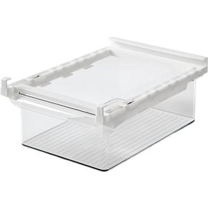 MiaYiuYina Hanging Fridge Drawer Organizer, 13.2in Pull Out with Handle Fridge Shelf Holder Storage Box, Clear Container, Extra-Deep Storage Deli Meat, Cheese, Eggs, Fruit, Vegetable