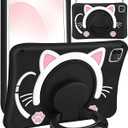 Wazzasoft for iPad Air 5th/4th Generation 10.9"/Pro 11" Case - Cute Black Cat Soft Silicone Girls Teens Women Cartoon Kitten Tablet Cover with Rotating Handle Stand & Strap Air 5th/4th Gen Funda