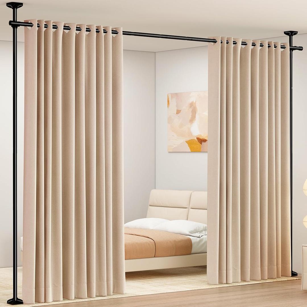 Room Divider Curtain Rod, No Drilling Room Separator for Space Partition Adjustable 16" 