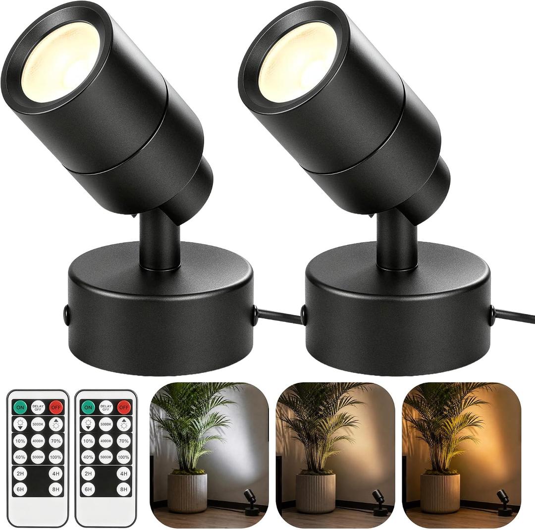 Spot Lights Indoor, 5W Plants Uplights Indoor with Remote Control Timer&Dimmable, 3CCT LED Picture Display Light Accent Lighting, Floor Spotlight Indoor for Tree, Artwork, 5.9 FT Plug Cord&Foot Switch
