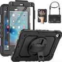 iPad Mini 5 Case, iPad Mini 4 Case, SEYMAC Full Body Protection Case with Screen Protector Pencil Holder [360 Rotating Hand Strap & Stand] Shoulder Strap for iPad Mini 4/ 5 7.9 Inch-Black