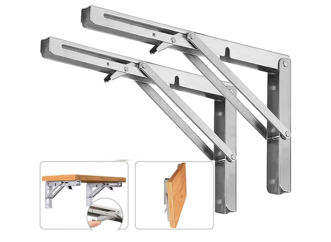 Folding Shelf Brackets, Max Load 300 lb, Heavy Duty Stainless Steel Collapsible Wall Mounted Shelf Brackets for Table, Space Saving DIY Bracket, Pack of 2 (2, Foldable 16")