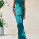 PRETTYGARDEN Women Summer Strapless Maxi Dress Bodycon Floral Sexy Long Wedding Guest Dress Formal Tube Mesh Cocktail Dresses (Green, L)