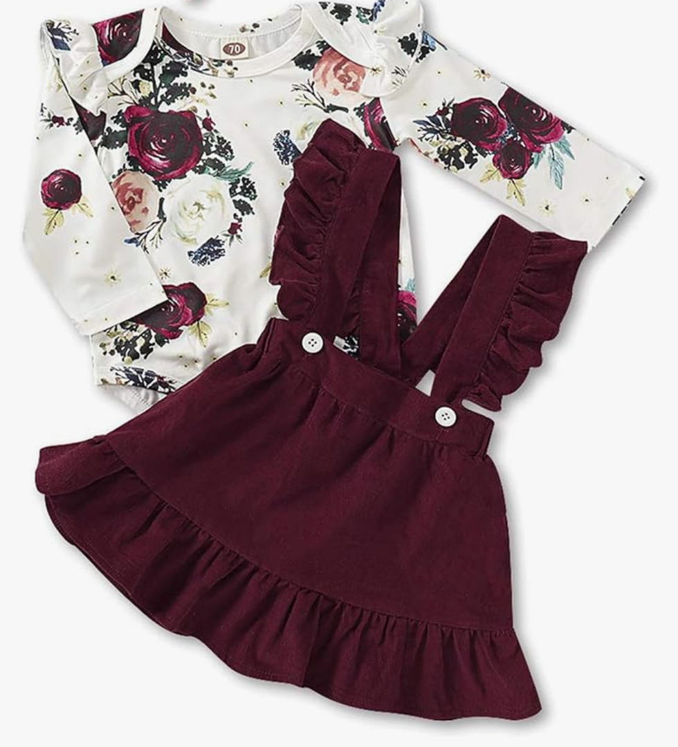 Kucnuzki Newborn Baby Girl Clothes Toddler Long Sleeve Ruffle Romper Top Infant Skirt Set Little Girl Overall Dress 90