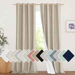 NICETOWN Taupe 100% Blackout Linen Curtains 108 inch Long Burg, Farmhouse Thick Completely Blackout Window Treatment Panels Thermal Insulated Drapes for Living Room (1 Pair, 52" Width Each Panel)