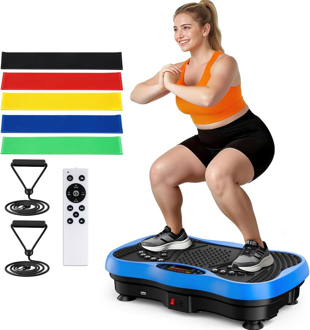 Vibration Plate Exercise Machine, 130 Levels Full Body Workout Vibrating Plate for Lymphatic Drainage Weight Loss, 450 Lbs Capacity Shake Platform with Resistance Bands Bluetooth for Women Men