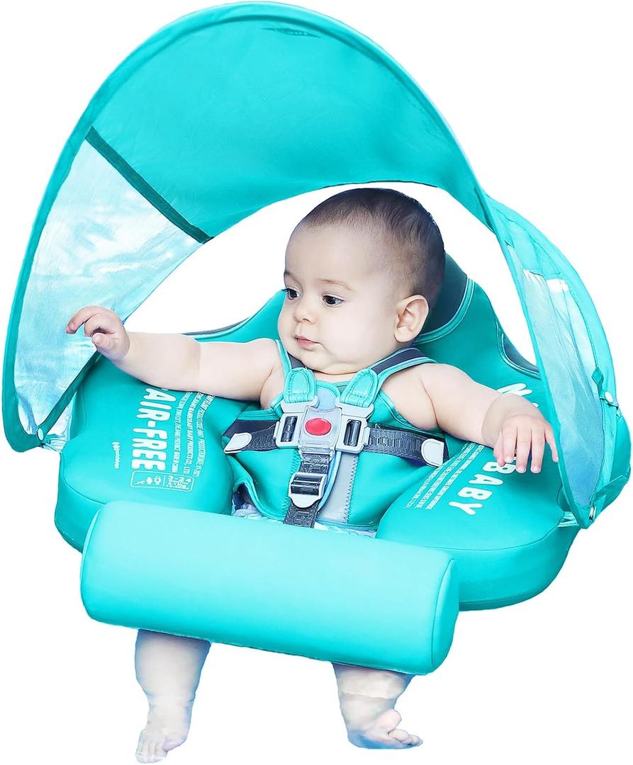 Mambobaby Float with Canopy Size Improved Non Inflatable Infant Baby Pool Float Smart Mambo Float Swim Trainer Baby Swim Float Mambo Baby Float Solid Air Free Water Waist Swimming Ring, adjustable