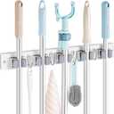 OUTNILI Mop and Broom Holder Wall Mount - White Broom Mop Hanger - Wall Mounted Garden Tool Rack Organizer for Closet Garage Laundry Room Kitchen Decor With 5 Slots & 4 Hooks
