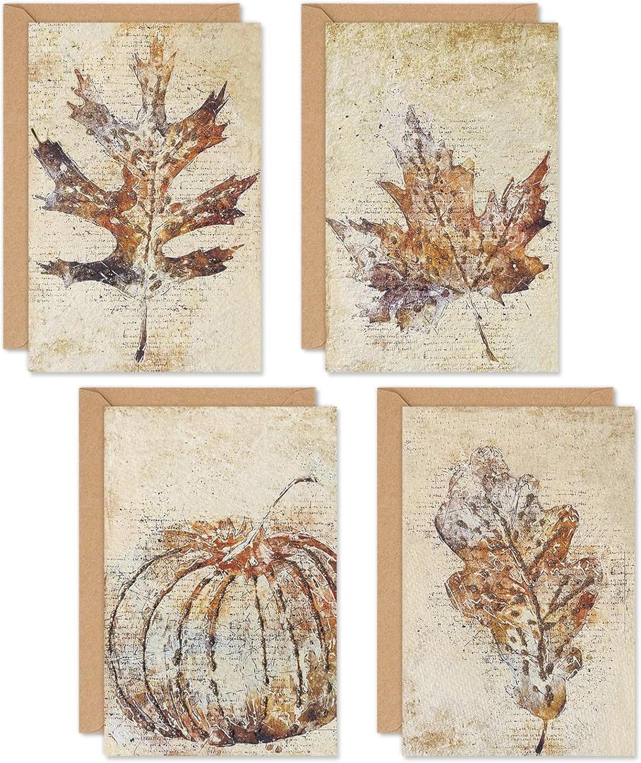 Whaline 32 Pack Fall Leaves Thank You Cards Vintage Maple Leaves Pumpkin Greeting Cards with Envelope Stickers Blank Note Cards for Autumn Harvest Thanksgiving Holiday, 4 x 6 Inch