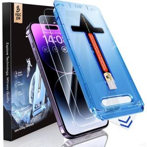 MAGIC JOHN 2 Pack for iPhone 14 Pro Max 6.7 inch Tempered Glass Screen Protector, Auto Dust-Elimination Installation, Bubble Free, Dynamic Island Compatible, HD Clear, Easy Installation