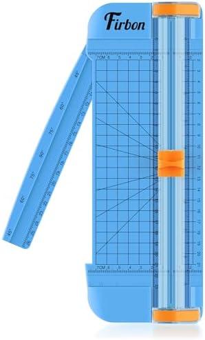 Firbon Blue A5 Paper Cutter, Straight Small Paper Trimmer with Side Ruler for Scrapbooking Craft, Paper, Coupon, Label, Cardstock, Blue