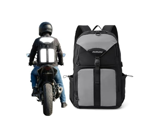 Oumurs Reflective Motorcycle Helmet Backpack, 35L Riding Backpack with Hidden Helmet Net, Hi-Vis Commuter Bag, 1680D Water-Resistant Travel Backpack with Laptop Compartment, Ventilated Back