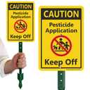 SmartSign 10 x 7 inch Caution - Pesticide Application, Keep Off Yard Sign and Stake Kit, 40 mil Laminated Rustproof Aluminum, Black/Red on Yellow, Set of 1, Made in USA
