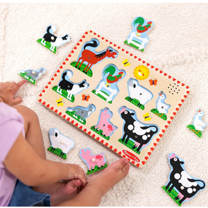 Melissa & Doug Farm Animals Sound Puzzle - Wooden Peg Puzzle with Sound Effects (8 pcs), Pack of 2