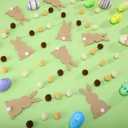 Boao 3 Pcs Easter Bunny Felt Banner with String 8 Pom Pom Balls Banner with Felt Bunny Farmhouse Easter Tree Decorations for Mantle, Indoor Holiday Birthday Party Supplies(Brown Color)