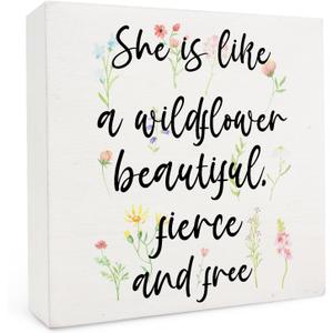Wildflower Baby Shower Decorations, Wildflowers Wood Box Sign 5x5 Inches, Vintage Flower Box Sign For Baby Shower Birthday, Nursery She Is Like A Wildflower Signs For Home House Table Desk Shelf