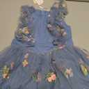 Girls Birthday Party Dress Ruffle Sleeve Sequin Dots Floral Tulle Princess Wedding Pageant Formal Bance Gown (Blue), 130