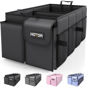 HOTOR Trunk Organizer - Car Organizer, Foldable Trunk organizer for SUVs & Sedans, Sturdy Car Organization for Car Accessories, Tools, Sundries, Black, 2 Compartments, 21.3"12.6"10.6" (Medium)