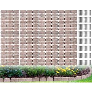 Landscape Edging Faux Stone Garden Edging Border with Anchoring Spikes,2.75 in Tall Decorative Stone-Look Garden Border for Flower Bed Edging,Lawn,Landscaped Yard,Trees and Gardens,91FT,Brown