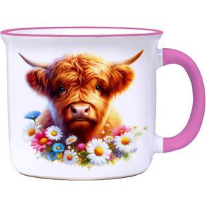 Spoontiques Highland Cow Camper Mug - Cute Ceramic Campfire Mug - Great for Outdoor Lovers, Backpackers, Adventurers - Friends & Family Gifts