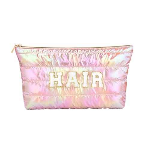 12 x Hiroyuki Iridescent Makeup Bag, 14 inches Cosmetic Bag, Large Capacity Travel Pouch (Hair, pink)