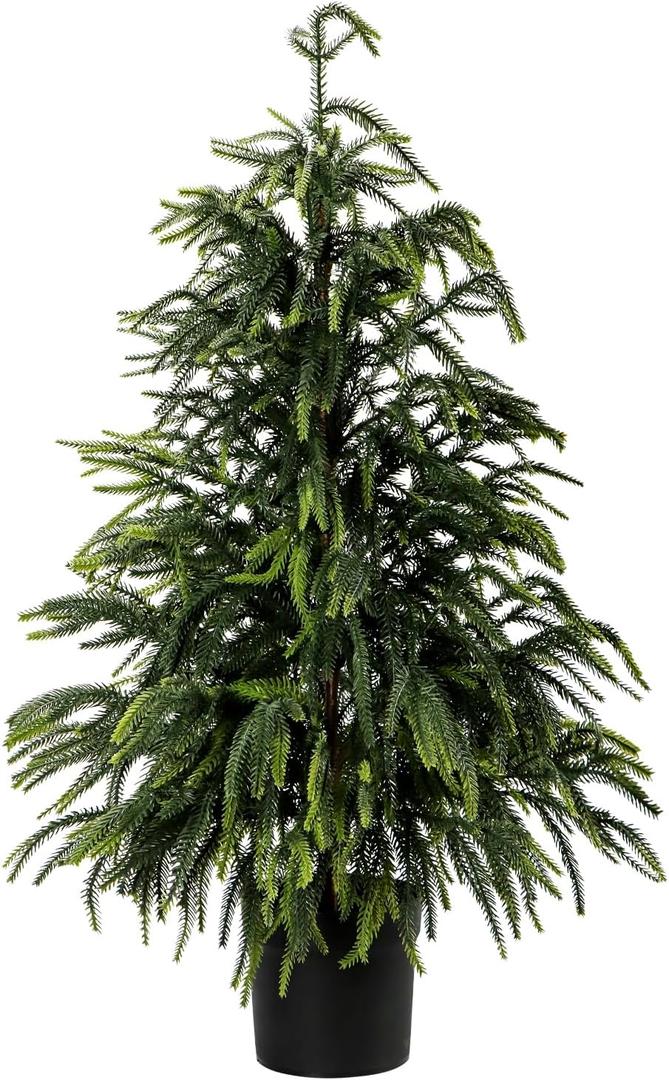 3FT Real Touch Artificial Norfolk Pine Tree Realistic Christmas Topiary Trees for Front Porch Decor Faux Shrubs Fake Greenery Potted Plants for Outdoor Indoor Home Decoration (1, Gradient Green)